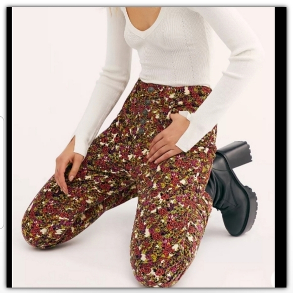 Free people floral high waisted corduroy jeans - Picture 1 of 4